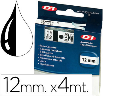 Cinta Dymo Letratag 12 mm. plástico transparente tinta negra 12667